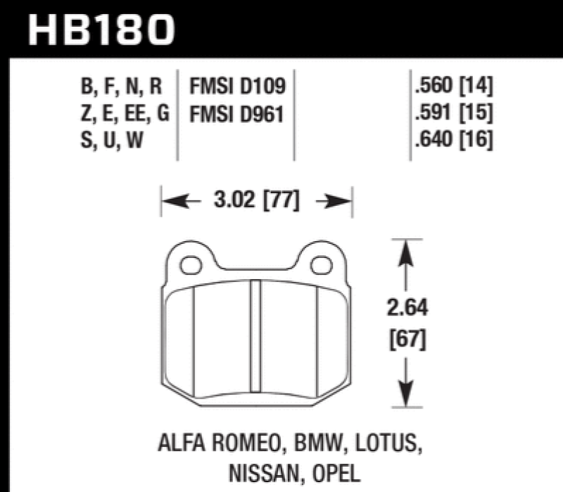 Hawk HB180B.560 04-17 Subaru WRX STi, EVO X, 350Z, HPS 5.0 Rear Brake Pads